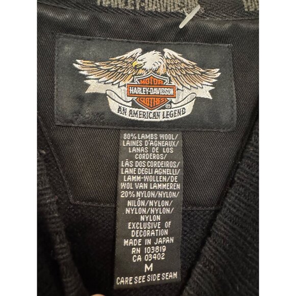 Harley-Davidson Wool Blend Men’s Sweater Medium Black & Red Stripes Vintage - Picture 2 of 5